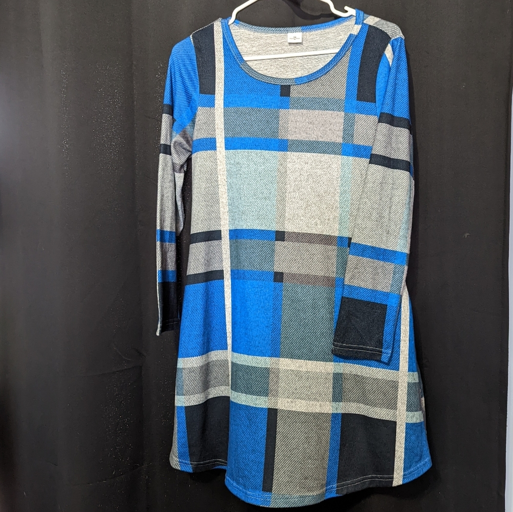 Blue Grey Long Sleeve Swing dress